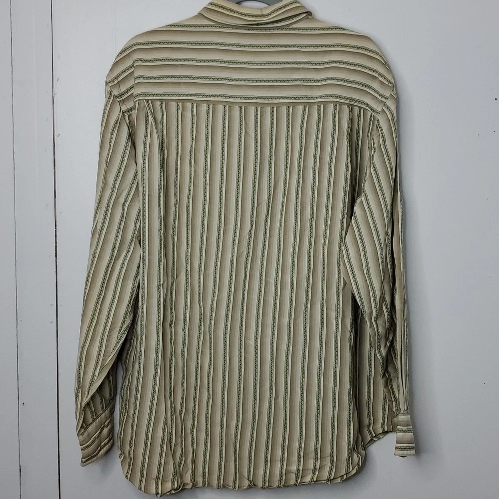 Tommy Bahama Button Down Shirt Vertical Striping Collar Island Tan Mens XL - Picture 7 of 10